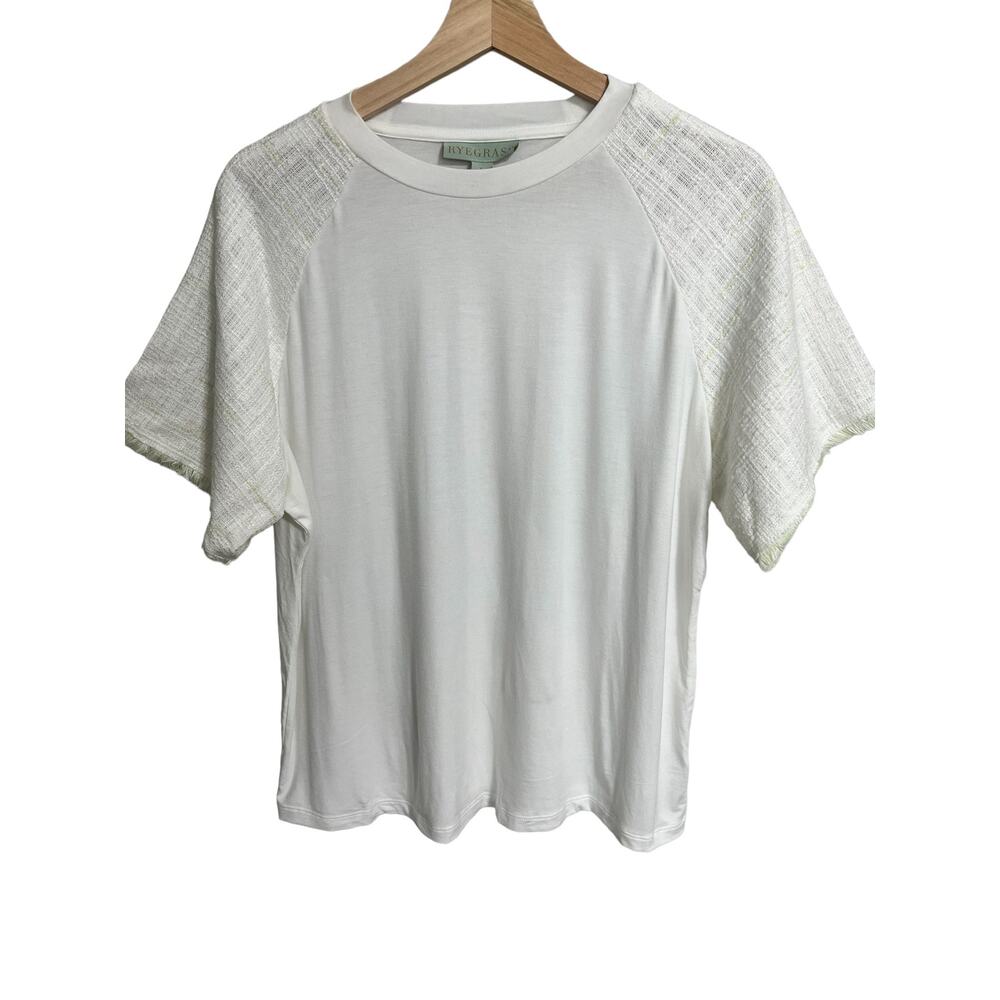 Ryegrass Textured Sleeve ivory Neutral Coastal Top Large